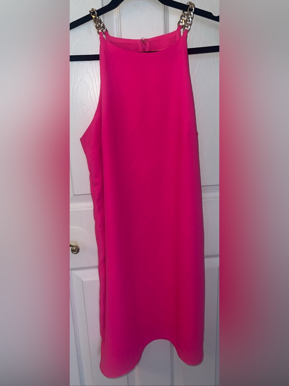 LILLY PULITZER ADRIENNE GOLD CHAIN HALTER SHIFT DRESS, HOT PINK Lined Sz 10